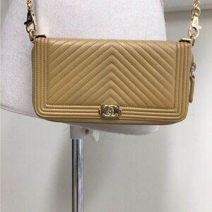 Chanel Authentic Beige Wallet On A Chain